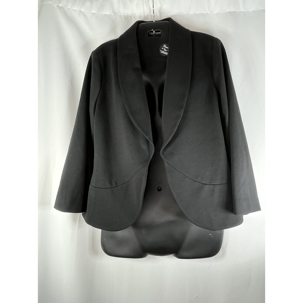 Chico's Blazer Womens 1 Black Ponte Shawl Collar Leopard Lined Tuxedo Open Front